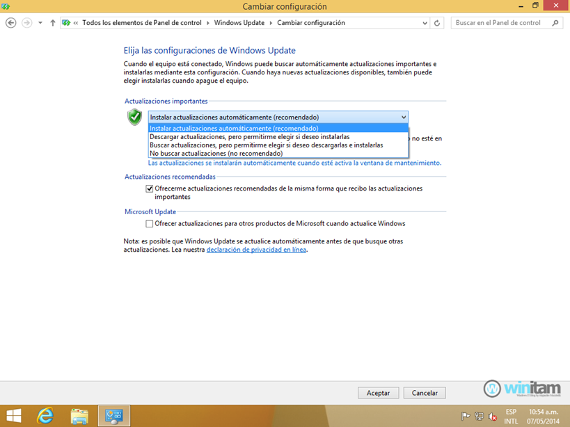 WIN0118 – Cambiando configuración de Windows Update en Windows 8.1
