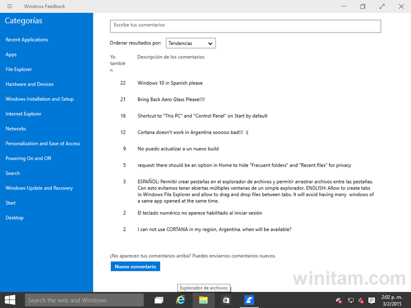 WIN0189 – Enviando Feedback de Windows 10 Technology Preview 9926 a Microsoft