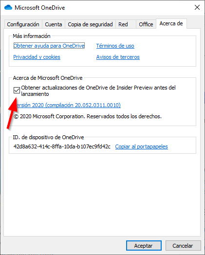 Obtener Versiones de One Drive Insider Preview en Windows 10