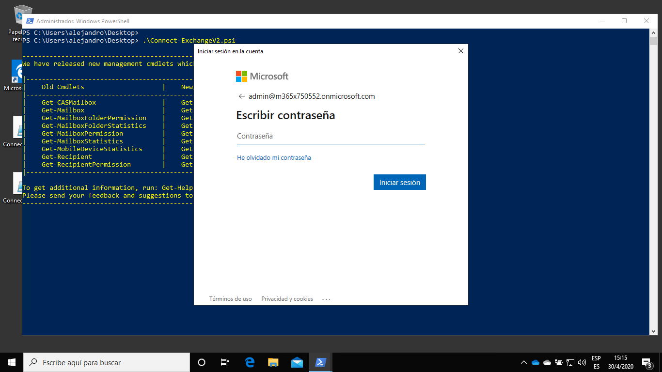 Conectarnos a Exchange Online mediante Powershell EXO v2 (Mayo 2020) en Windows 10