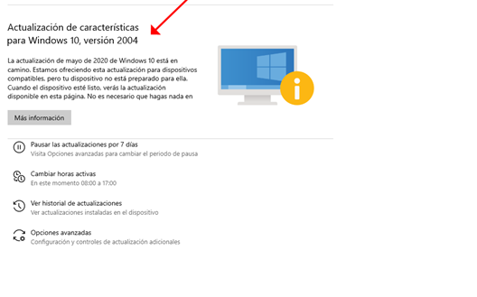 Windows 10 version 2004 en Camino, No Compatible?