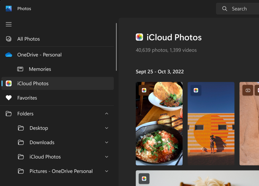 Soporte iCloud en Microsoft Fotos en Windows 11 Insider